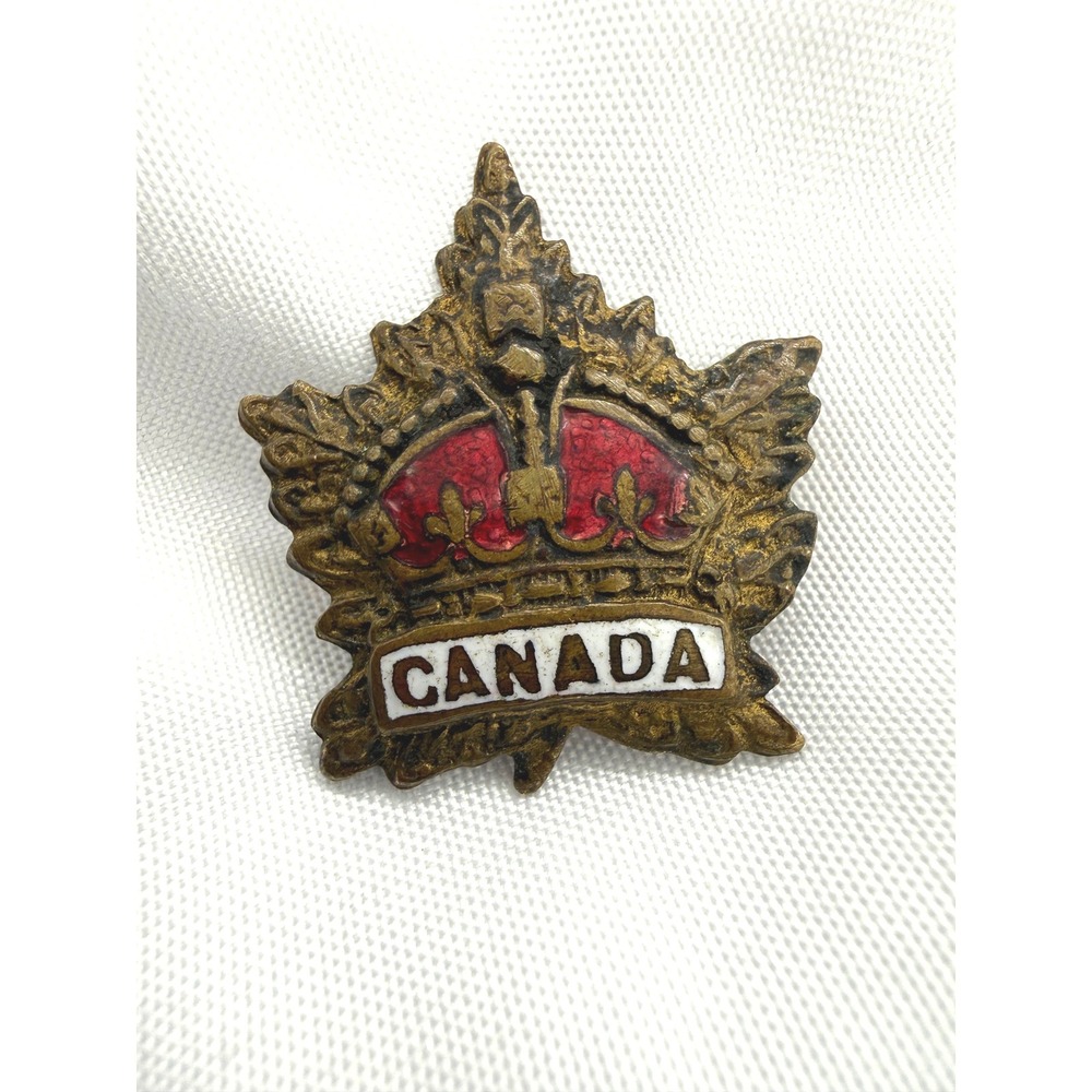 Rare Canada Military Maple Leaf Tudor Crown Enamel Sweetheart Pin Badge Brooch